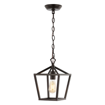 Oslin 8" Vintage Farmhouse Iron Chain Pagoda LED Pendant - JONATHAN Y
